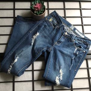 Flying Monkey Distressed Blue Denim Jeans